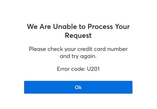 Ticketmaster error code U201